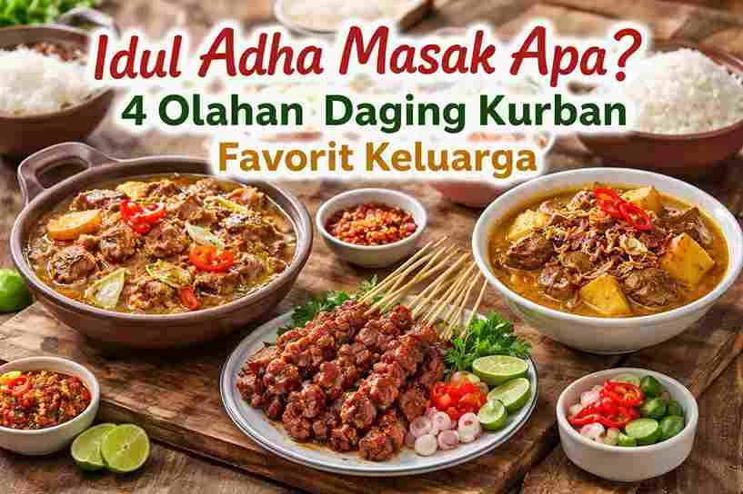 Menu Idul Adha berupa tongseng, gulai, sate sapi dan sate kambing dari daging kurban siap saji