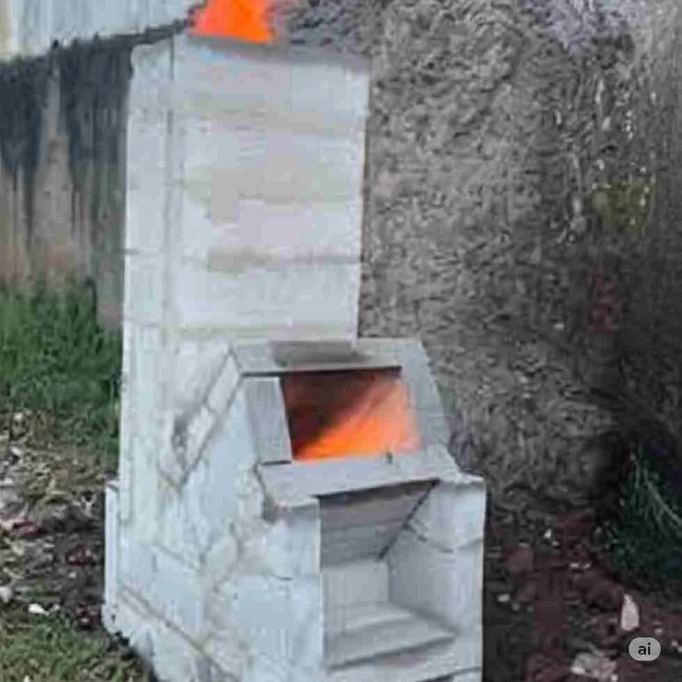 Insinerator minim asap dari bata hebel digunakan masyarakat desa untuk membakar sampah lebih efisien dan ramah lingkungan.