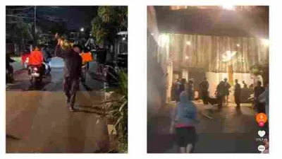 Suasana massa di sekitar rumah Sri Mulyani di Bintaro saat penjarahan, warga tampak berkerumun dan membawa barang.