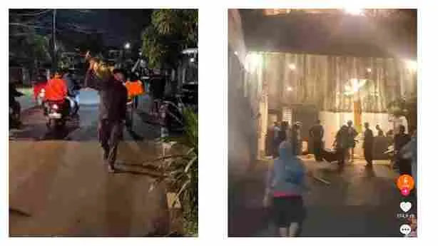 Suasana massa di sekitar rumah Sri Mulyani di Bintaro saat penjarahan, warga tampak berkerumun dan membawa barang.