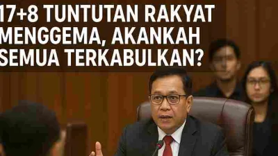 Wakil Ketua DPR menyampaikan pernyataan resmi terkait 17+8 tuntutan rakyat di ruang sidang parlemen.