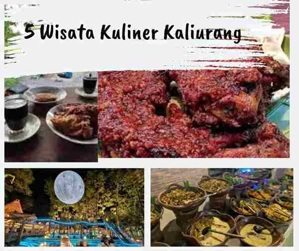 Foto kolase wisata kuliner Kaliurang Jogja, mulai dari kopi klotok, ayam pedas Artomoro, hingga suasana resto estetik di kawasan Kaliurang.