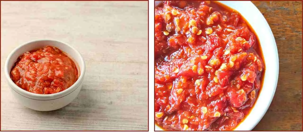 Sambal terasi dan sambal bawang pedas ala Chef Devina Hermawan dalam mangkuk saji.