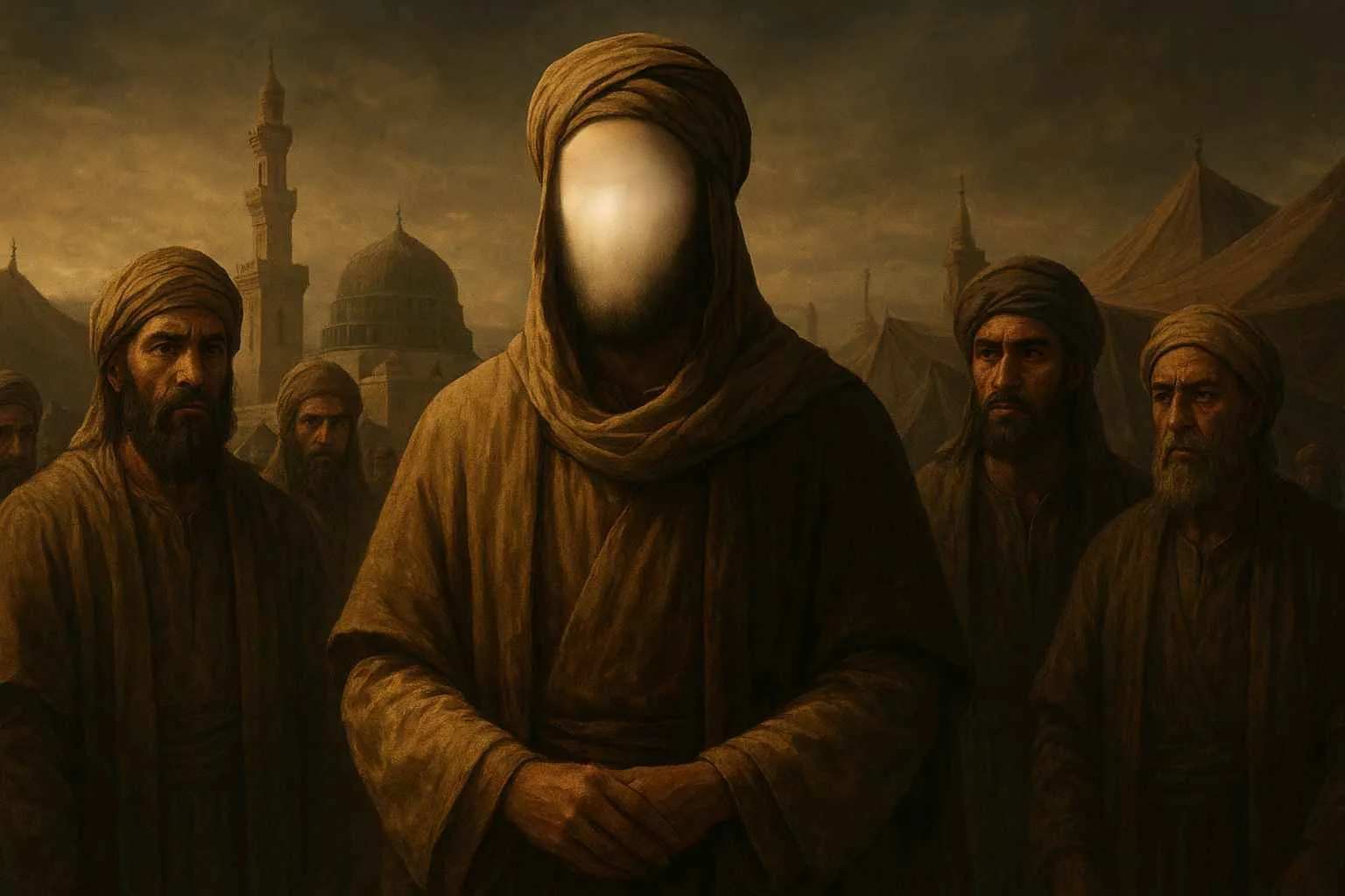 Ilustrasi Ali bin Abi Thalib radhiyallahu ‘anhu bersama para sahabat di tengah fitnah politik awal sejarah Islam.