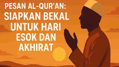 “Ilustrasi muslim sedang bermuhasabah di bawah cahaya bulan, simbol renungan hidup dan persiapan bekal akhirat.”