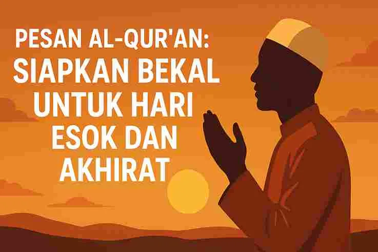 “Ilustrasi muslim sedang bermuhasabah di bawah cahaya bulan, simbol renungan hidup dan persiapan bekal akhirat.”