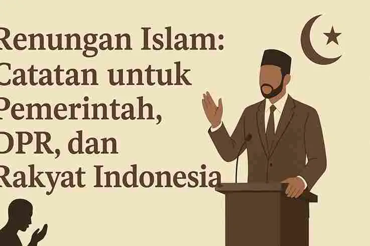Ilustrasi Islami tentang renungan untuk pemerintah, DPR, dan rakyat Indonesia dengan nuansa kebijaksanaan dan persatuan bangsa.
