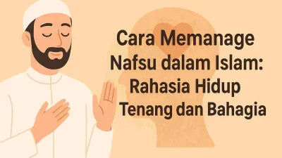 Ilustrasi muslim pria menenangkan diri dengan zikir, simbol cara memanage nafsu dalam Islam untuk meraih hidup tenang dan bahagia.