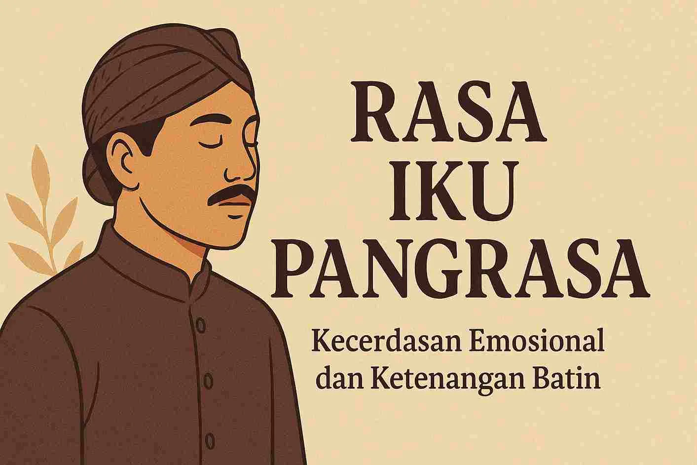 Ilustrasi pria Jawa memakai blangkon dengan ekspresi tenang menggambarkan falsafah “Rasa Iku Pangrasa” tentang kecerdasan emosional dan ketenangan batin.