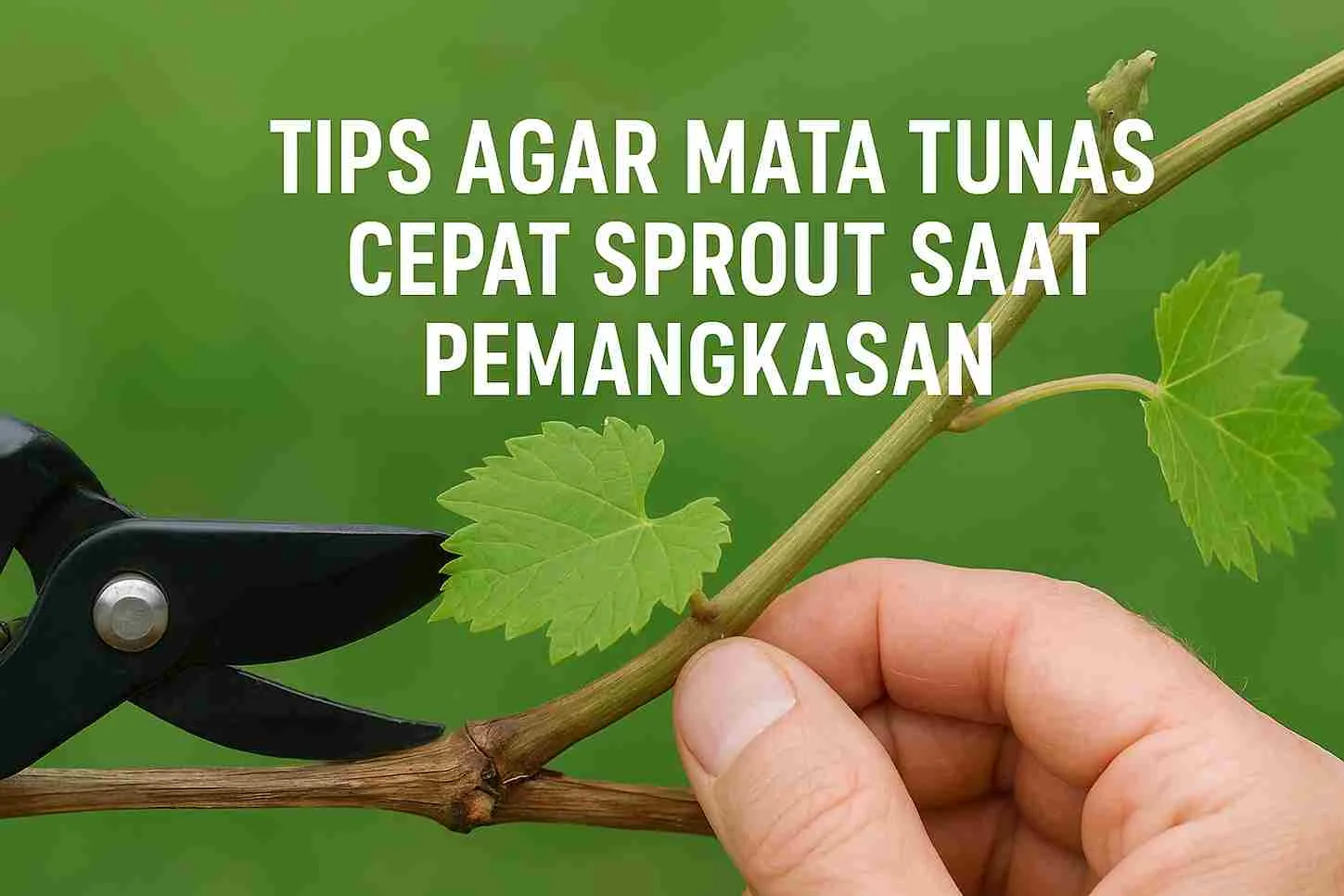 Proses pemangkasan pohon anggur dengan memotes daun untuk merangsang mata tunas cepat sprout dan tumbuh seragam.