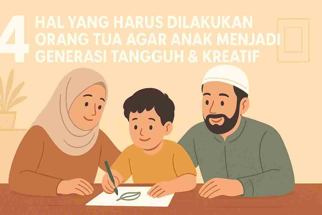 Ilustrasi orang tua mendampingi anak belajar dengan penuh kasih