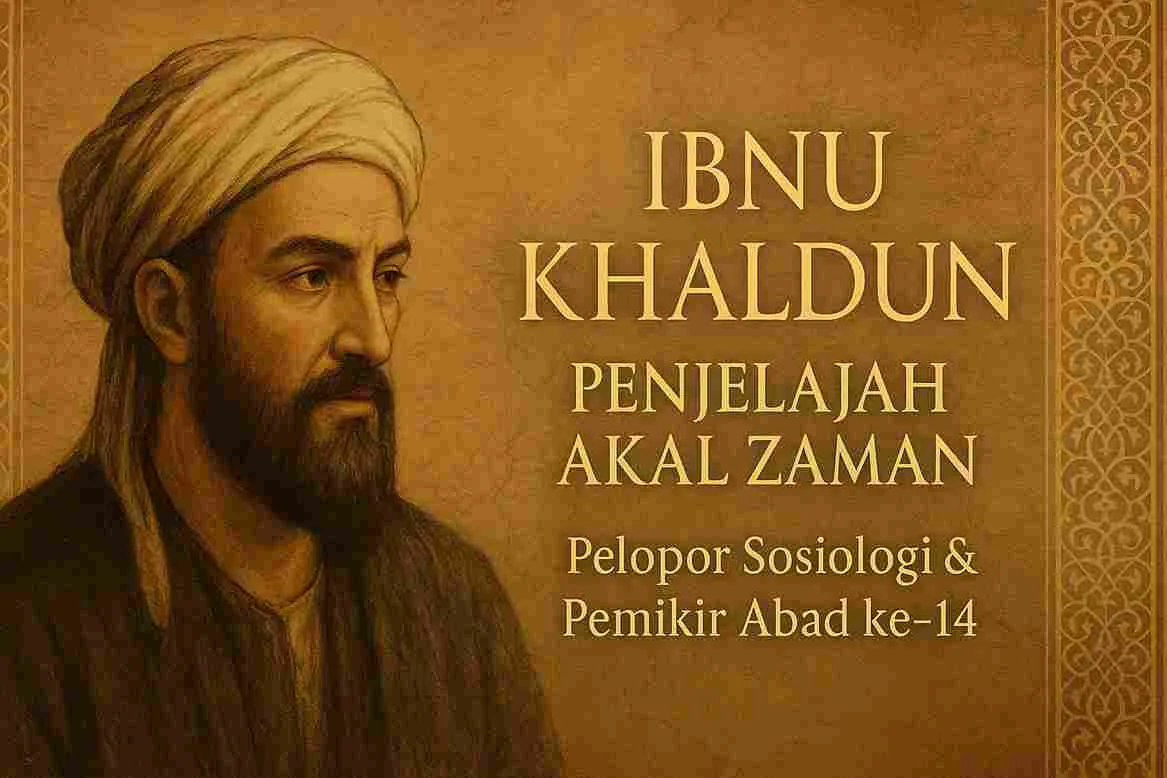 Thumbnail Ibnu Khaldun dengan ilustrasi wajah dan teks judul bertema sejarah Islam.