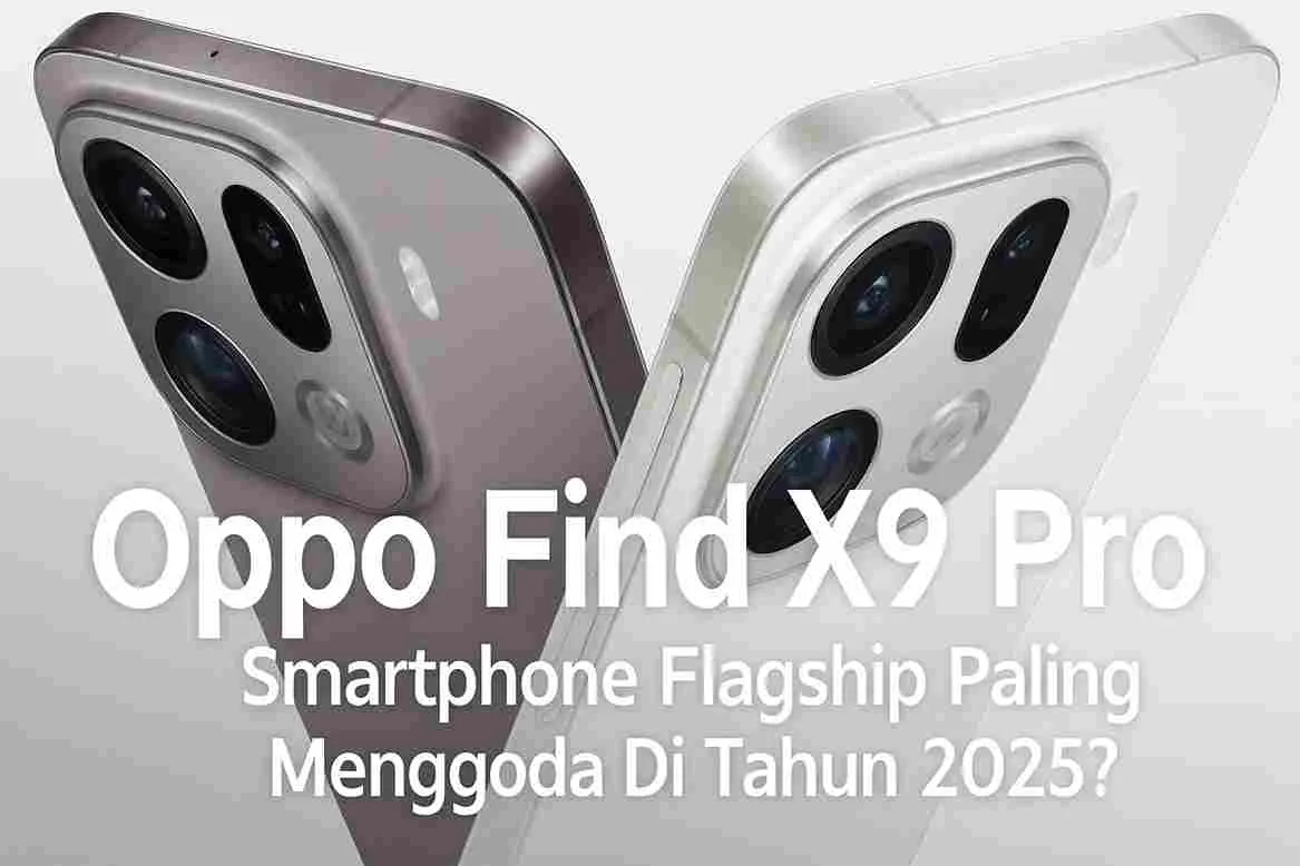 Thumbnail Oppo Find X9 Pro dengan dua unit smartphone warna Titanium Charcoal dan Silk White, disertai tulisan “Oppo Find X9 Pro – Smartphone Flagship Paling Menggoda di Tahun 2025?”.