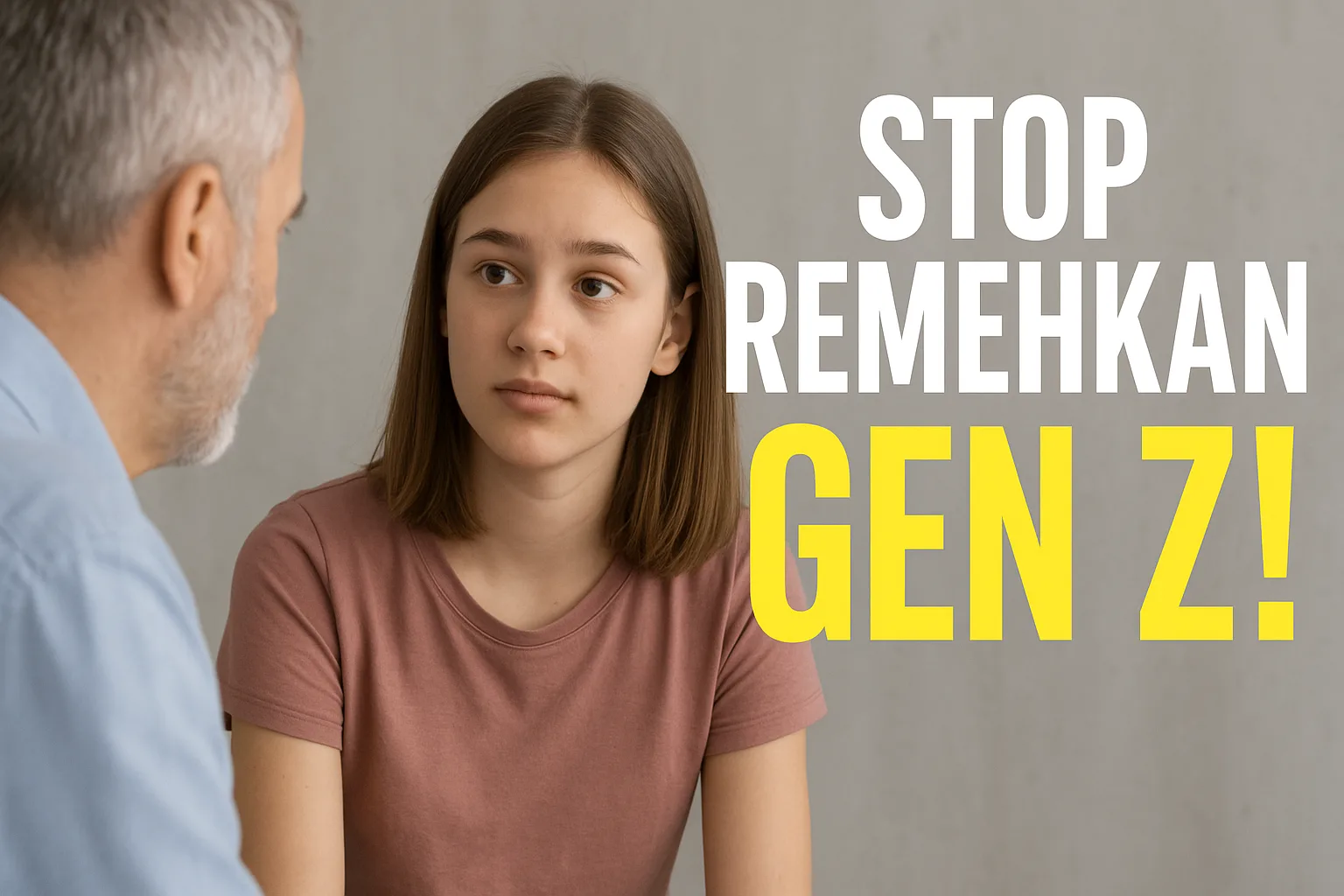 Remaja Gen Z sedang berbicara serius dengan orang dewasa, menggambarkan kebutuhan akan komunikasi yang lebih memahami antara orang tua dan anak.