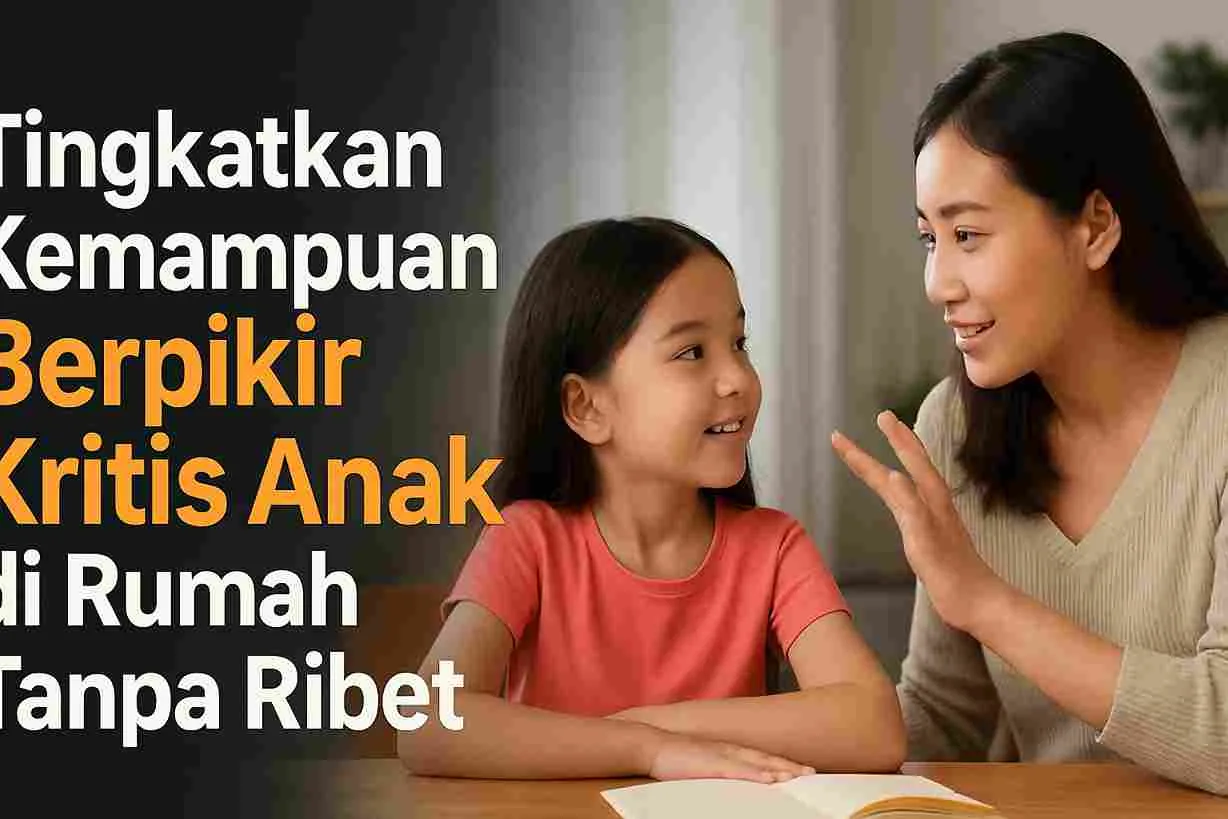 “Orang tua sedang berdiskusi dengan anak untuk melatih kemampuan berpikir kritis di rumah.”