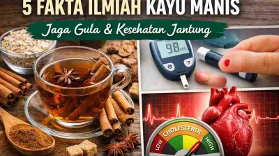 Thumbnail artikel tentang 5 fakta ilmiah kayu manis untuk menjaga gula darah dan kesehatan jantung.