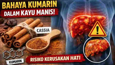 Kayu manis Cassia dan bubuk kayu manis dengan simbol peringatan kesehatan tentang kandungan kumarin.