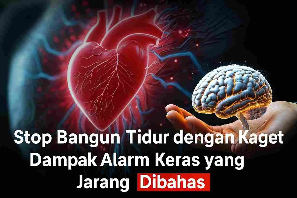 Ilustrasi jantung dan otak manusia yang menggambarkan dampak alarm keras terhadap kesehatan jantung dan mental saat bangun tidur