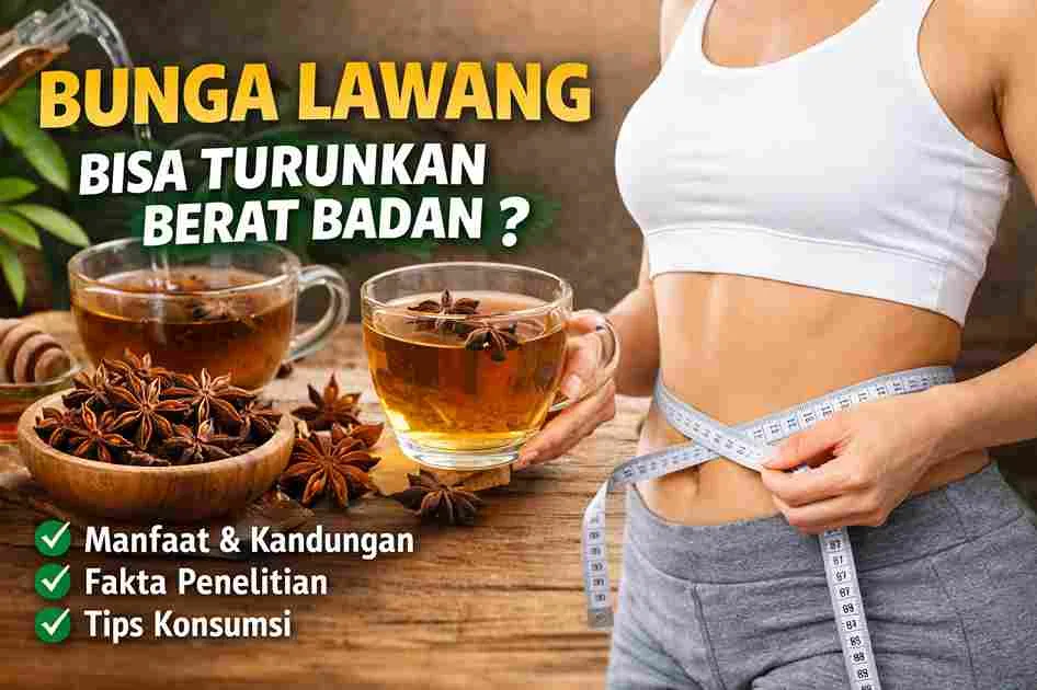 Wanita mengukur lingkar pinggang sambil memegang teh bunga lawang sebagai ilustrasi manfaat star anise untuk membantu penurunan berat badan.