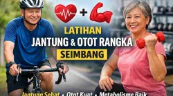 Latihan seimbang antara cardio dan latihan kekuatan untuk menjaga kesehatan jantung dan otot rangka pada usia dewasa.