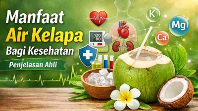 Manfaat air kelapa bagi kesehatan tubuh dengan kandungan elektrolit, mineral, dan antioksidan alami.