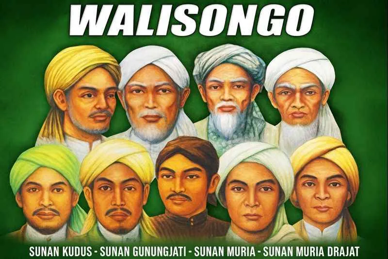 Ilustrasi Walisongo yang menampilkan sembilan wali penyebar Islam di Jawa dalam format thumbnail 16:9.