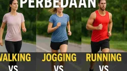 Perbedaan walking, jogging, dan running dilihat dari kecepatan, intensitas, dan gaya gerak tubuh saat berolahraga.