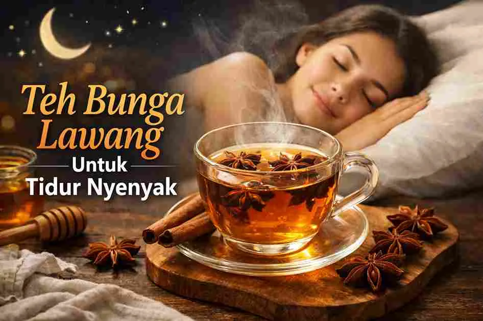 Teh bunga lawang hangat dalam cangkir dengan suasana malam yang tenang untuk membantu tidur lebih nyenyak