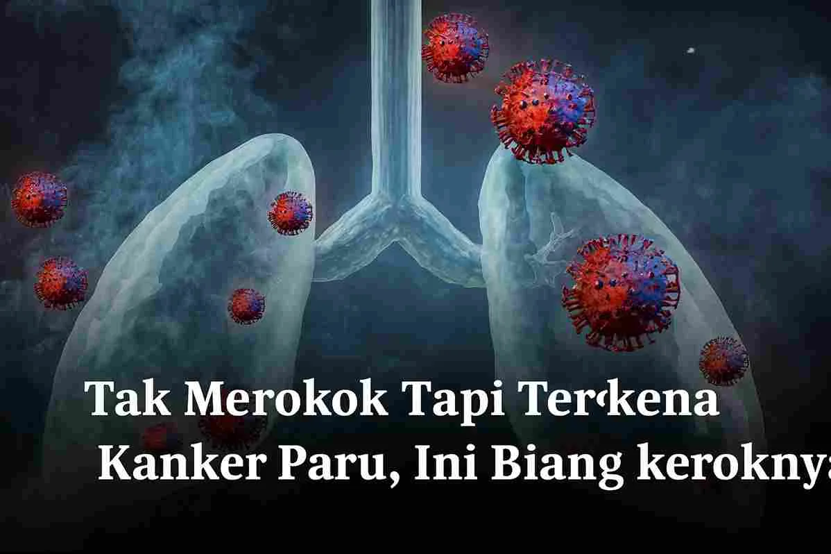 Ilustrasi paru-paru manusia dengan paparan partikel berbahaya yang memicu kanker paru pada non perokok akibat polusi udara dan lingkungan tercemar.