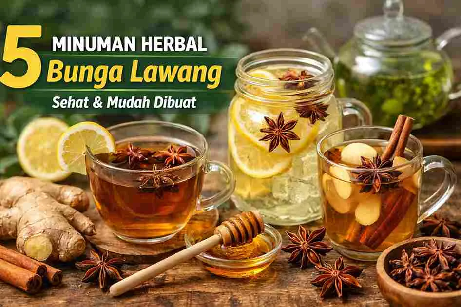 Minuman herbal bunga lawang dengan lemon, jahe, dan kayu manis dalam gelas kaca, sehat dan mudah dibuat