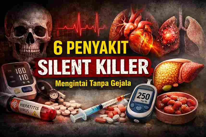 Ilustrasi penyakit silent killer seperti hipertensi, jantung, diabetes, kanker, fatty liver, dan hepatitis yang mengintai tanpa gejala