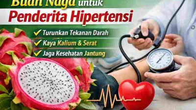 Buah naga segar dan alat pengukur tekanan darah sebagai ilustrasi manfaat buah naga untuk penderita hipertensi.