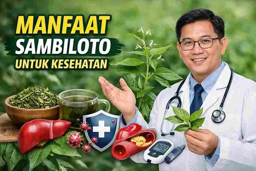 Dokter menunjukkan tanaman sambiloto dan teh herbal sambiloto sebagai ilustrasi manfaat sambiloto untuk kesehatan tubuh