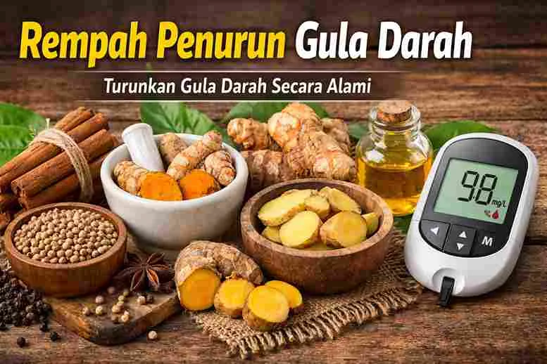 Rempah lokal Indonesia seperti kayu manis, kunyit, jahe, temulawak, dan ketumbar yang membantu menurunkan gula darah secara alami.
