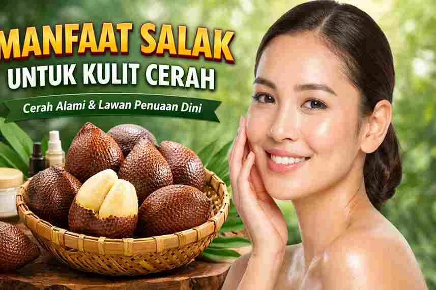 Perempuan dengan kulit cerah alami dan buah salak sebagai simbol manfaat salak untuk mencerahkan kulit secara alami.