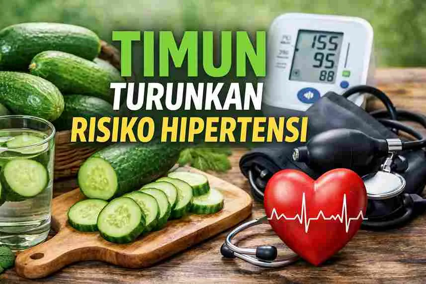 Timun segar dengan alat pengukur tekanan darah sebagai ilustrasi peran timun menurunkan risiko hipertensi