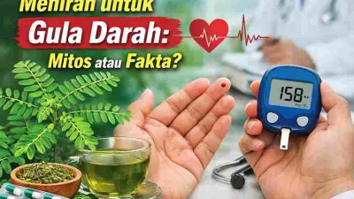 Tanaman meniran, teh herbal, dan alat cek gula darah sebagai ilustrasi pembahasan meniran untuk mengontrol gula darah.