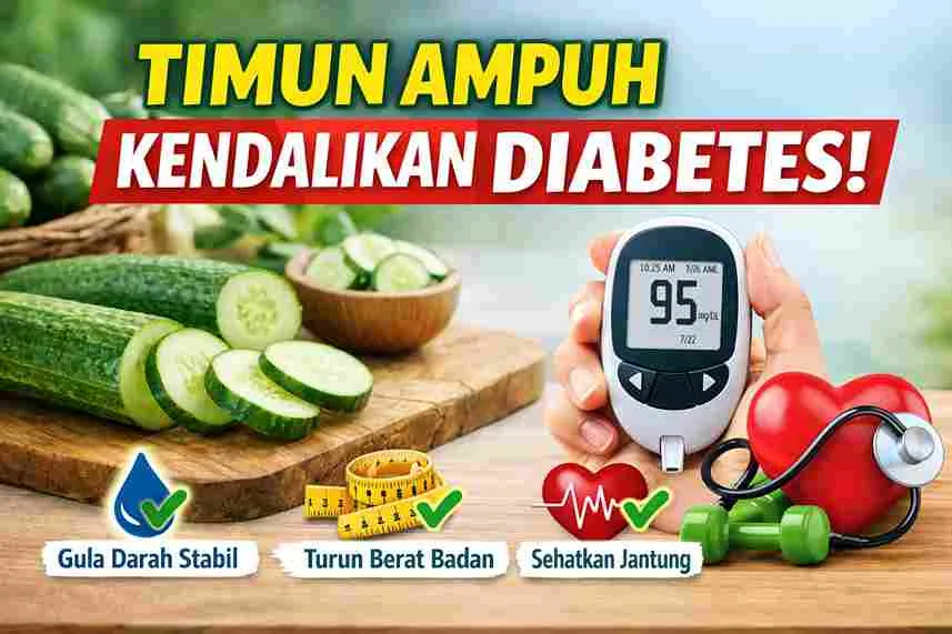 Timun segar dengan alat cek gula darah sebagai simbol makanan sehat untuk penderita diabetes